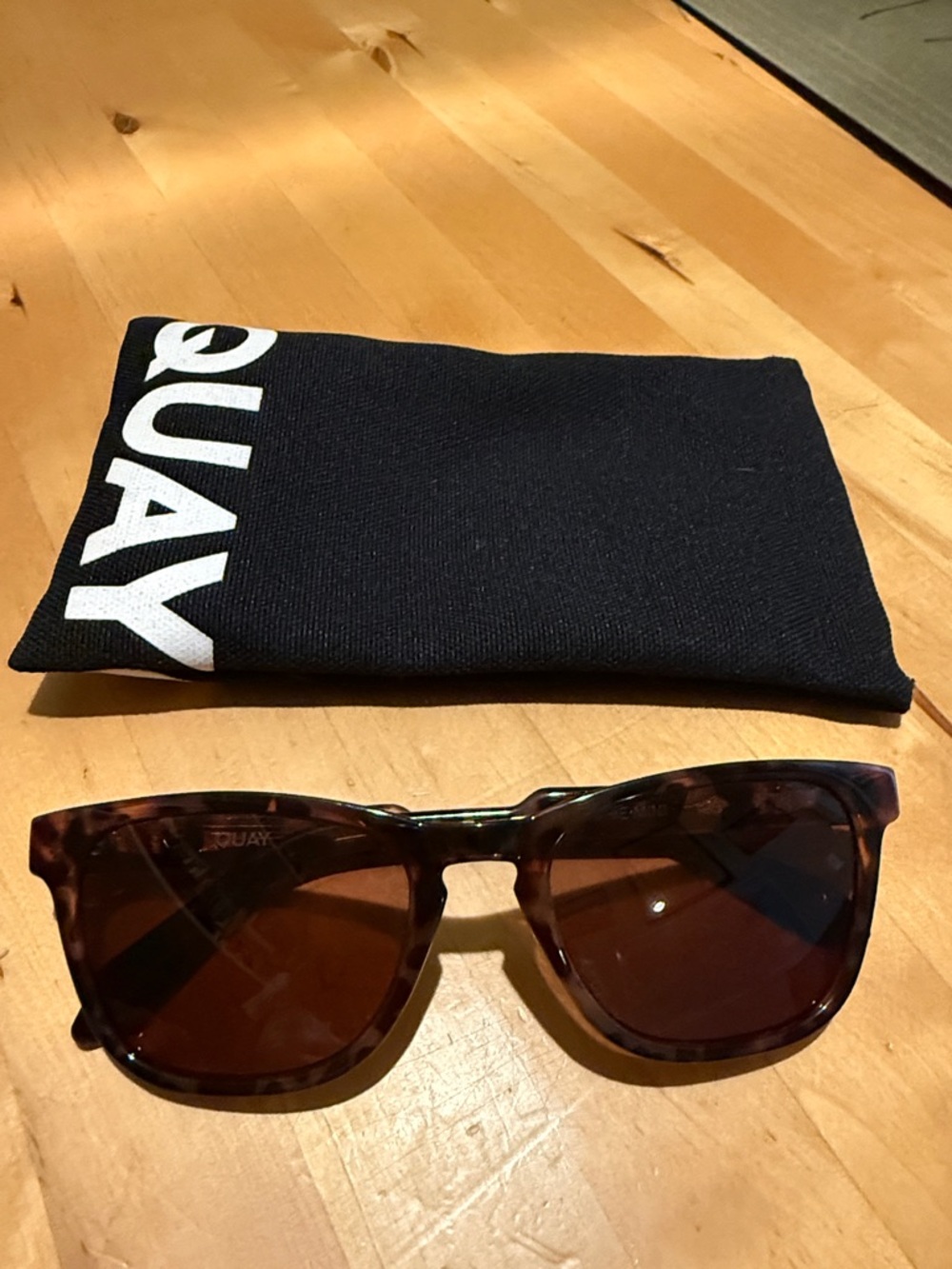 Quay Australia Tortoiseshell Brown Sunglasses with Black Soft Case